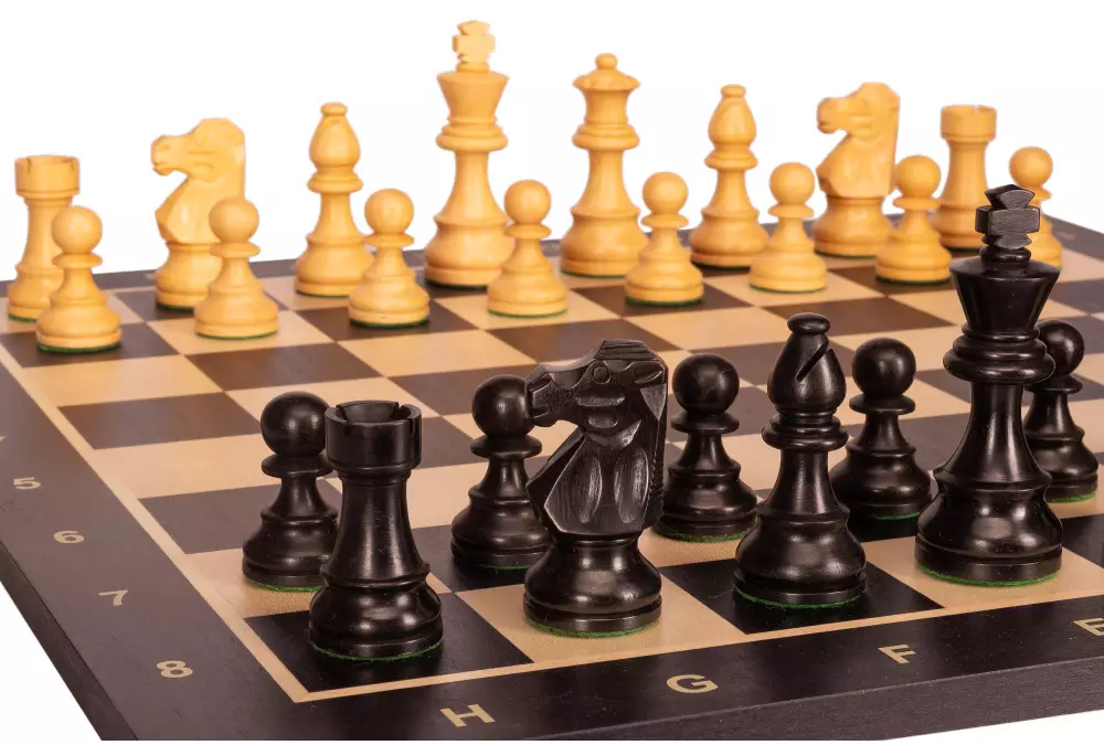 Zestaw szachowy French Lardy - szachownica (pole 58 mm), figury (król 96 mm)